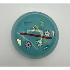 Caithness Art Glass Noughts and Crosses Millefiori Paperweight Blue Scotland